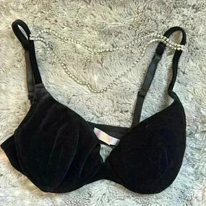 VICTORIA SECRET VINTAGE BLACK VELVET BRA WITH RHINESTONES